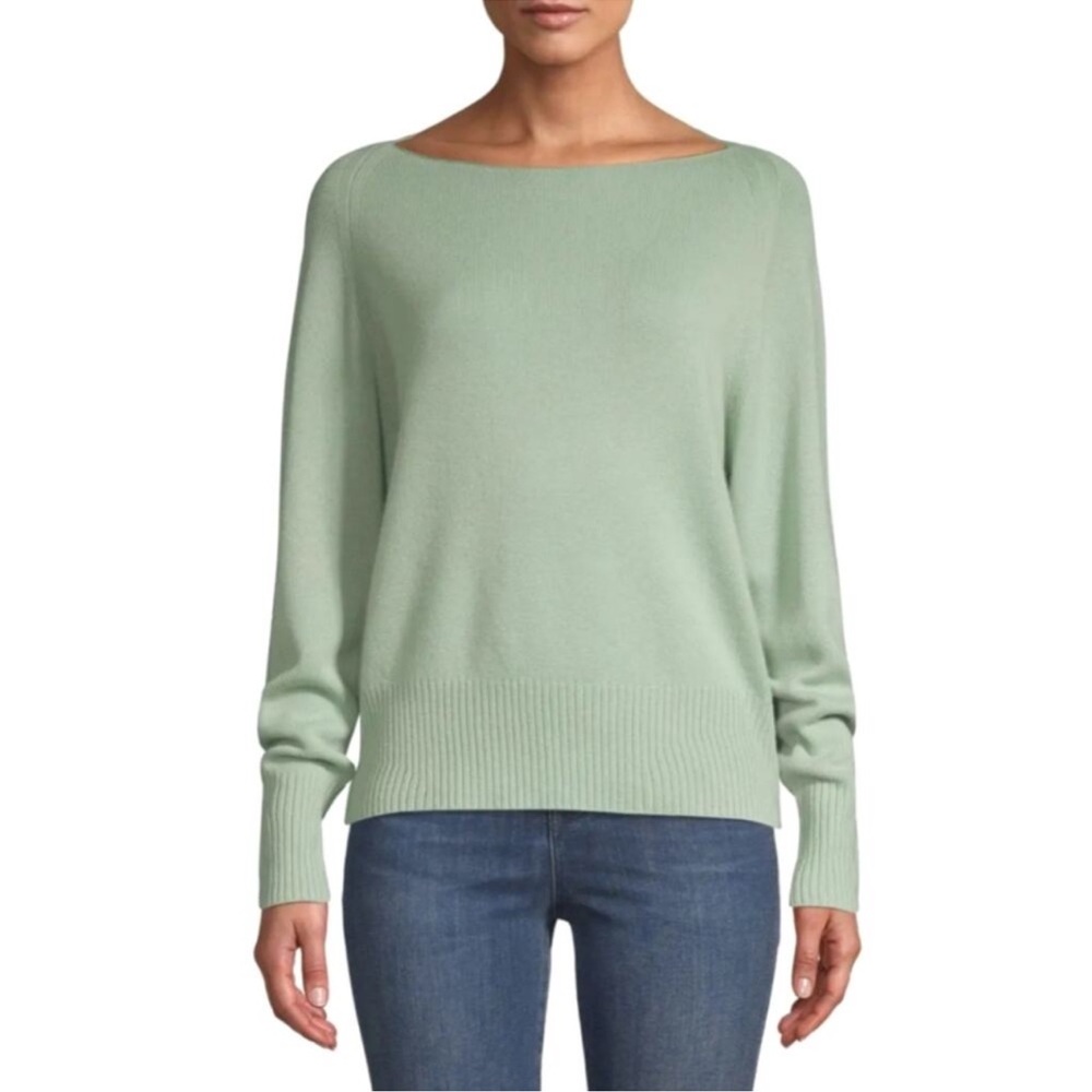 Vince Raglan Boatneck Wool Cashmere Blend Pullover Sweater Sage Green Medium